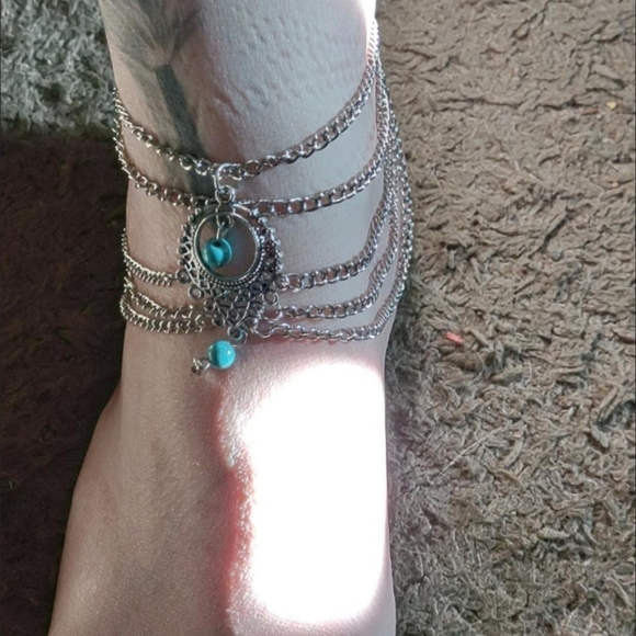New & Unique Silver Anklet Multi-layer with Turquoise Beads - Picture 9 of 11
